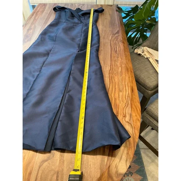 Alfred Sung Navy Midnight Blue Off The Shoulder Satin Gown Size 8 Evening Formal - Picture 8 of 15